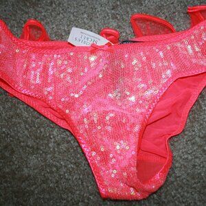 Victoria's Secret Sexy Cheekini Ruffled Sequins Panty Small Red Sheer Pole Dance